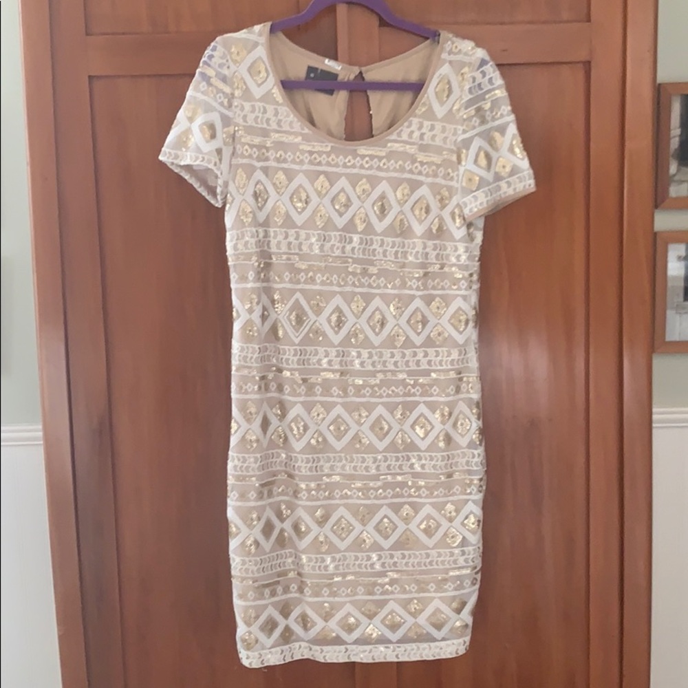White and gold beaded dress